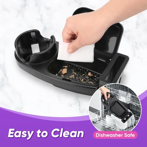 Vista 8 de Bandeja universal para refrigerios para cochecito, 3 en 1 con soporte para teléfono y agarre flexible de silicona para brazos, accesorio de bandeja