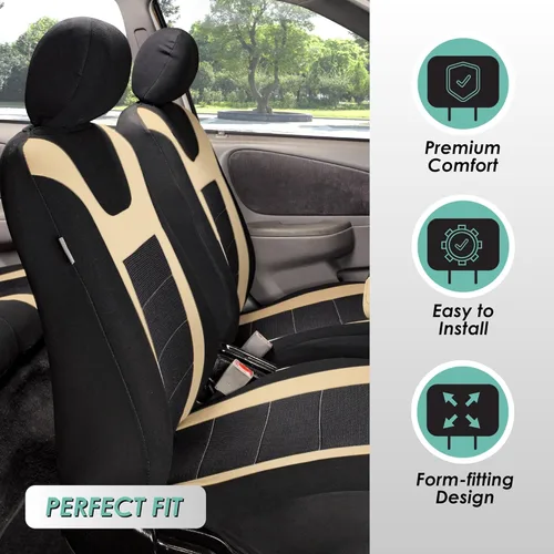 Vista 2 de FH Group - Fundas para asientos deportivos de automóvil, solo para asientos delanteros, compatibles con bolsa de aire, beige y negro, combo