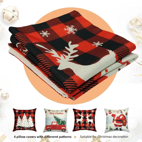 Vista 5 de Fundas de almohada de Navidad de 18 x 18 pulgadas, decoración de vacaciones de invierno, funda de almohada de Navidad para sofá, decoración