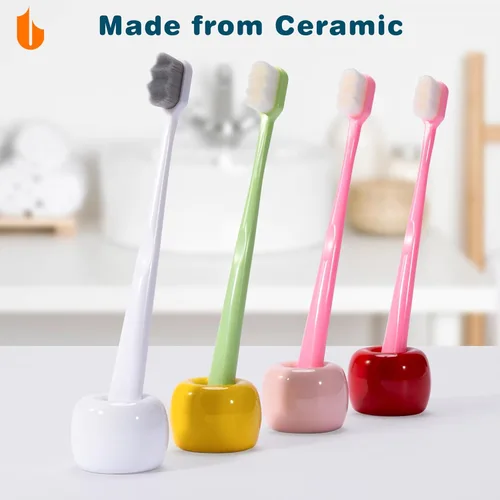 Vista 4 de Mini soportes para cepillos de dientes de cerámica para decoración de baño, encimeras de tocador, ahorro de espacio, blanco, paquete de 2