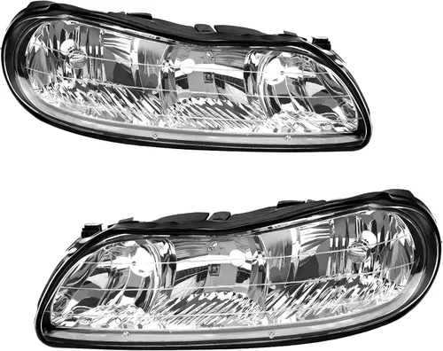 AUTOSAVER88 Conjunto de faros Compatible con 1997-2003 Chevy Malibu / 1997-1999 Oldsmobile Cutlass Carcasa de cromo Lente transparente (lado del