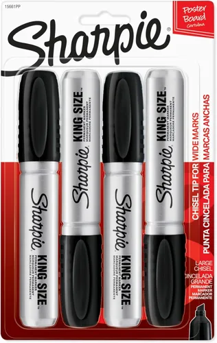 Sharpie Marcador permanente tamaño King con punta de cincel grande, ideal para tableros de pósteres, color negro, 4 unidades