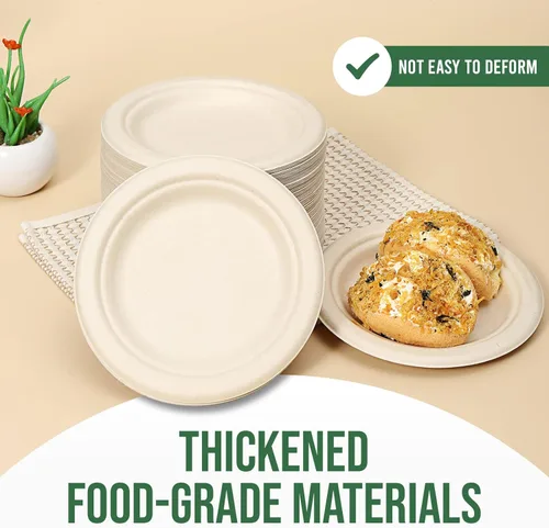 Vista 3 de TaidMiao Platos de papel de 6 pulgadas, paquete de 100 platos desechables, platos 100% compostables, platos de postre a prueba de agua y aceite