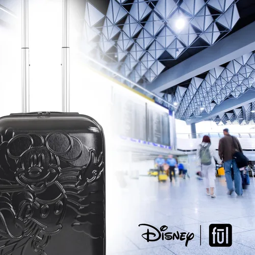 Vista 7 de FUL Disney Mickey Mouse - Maleta rígida moldeada con ruedas giratorias, Negro -, Disney Mickey Mouse - Maleta con ruedas moldeada, carcasa rígida