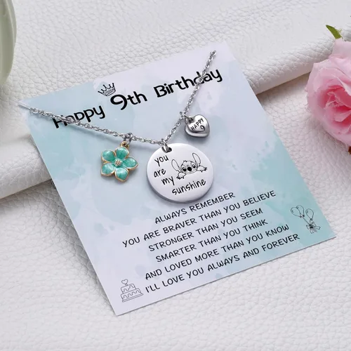 Vista 3 de MIXJOY Regalos de cumpleaños de 5 a 16 años con texto en inglés "You are My Sunshine", collar de puntada para niñas pequeñas, regalos de cumpleaños