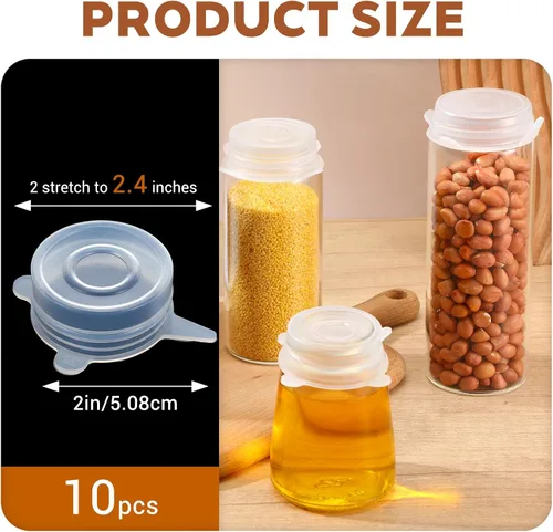 Vista 2 de 5 tapas elásticas de silicona extra pequeñas, de 2 pulgadas, resistentes y reutilizables, de silicona, tapas elásticas para frascos, cubiertas