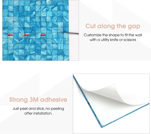 Vista 3 de 1 hoja de azulejos de conchas de perlas para despegar y pegar, azulejos de pared autoadhesivos para cocina, baño, dormitorio
