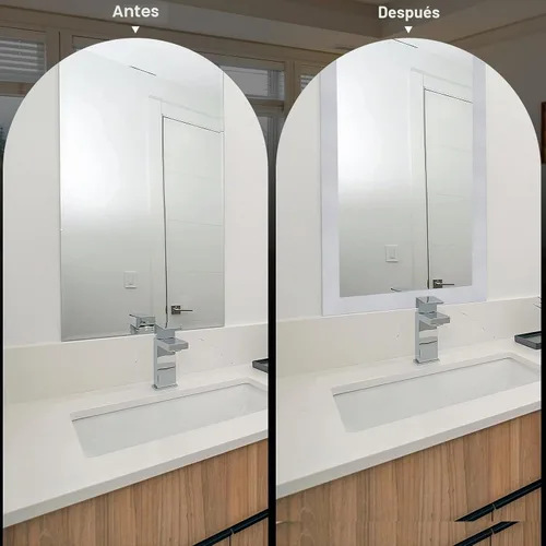 Vista 6 de WADILE 10 m de cenefa de papel pintado de grano de madera blanco, marco de espejo extraíble, impermeable, papel de pared autoadhesivo, para pegar