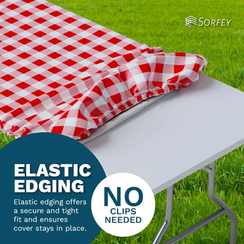 Vista 7 de Sorfey Mantel ajustado con elástico, vinilo con parte trasera de franela, se adapta a mesa de 24 x 48 pulgadas, rectangular, a prueba de agua, fácil