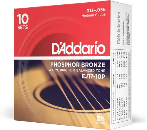Vista 18 de Cuerdas para guitarra acústica de bronce fosforado D'Addario, blanco negro rojo azul