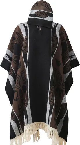 Vista 11 de Poncho mexicano sarape con capucha para hombres, estilo vintage, azteca, hippie, a rayas, occidental, manta poncho suéter sin mangas, disfraz de capa