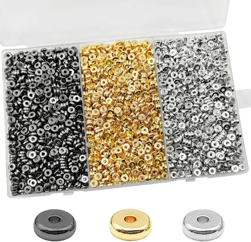 Vista 11 de 6 mm de cuentas espaciadoras planas redondas, 1480 piezas (280 redondas) - Oro, Plata, Negro - Plástico recubierto de cobre - Kit de fabricación