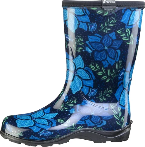 Vista 2 de Sloggers Botas de lluvia florales impermeables para mujer, bonitas botas de barro y mugre a media pantorrilla con plantilla de apoyo cómoda
