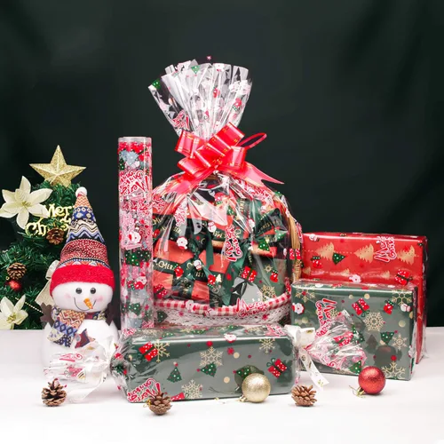 Vista 6 de JOYIT Rollo de celofán navideño de 100 pies (35 pulgadas x 100 pies) – Rollo de celofán de 3 mil de grosor, bolsas de celofán navideñas grandes