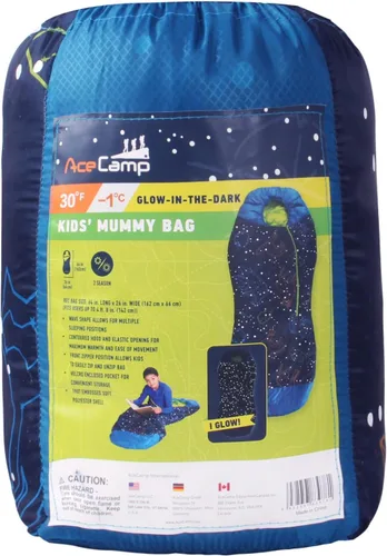 Vista 7 de AceCamp Saco de dormir para mamá que brilla en la oscuridad para niños y jóvenes, clasificación de temperatura de 30 °F, -33.8 °F, resistente al