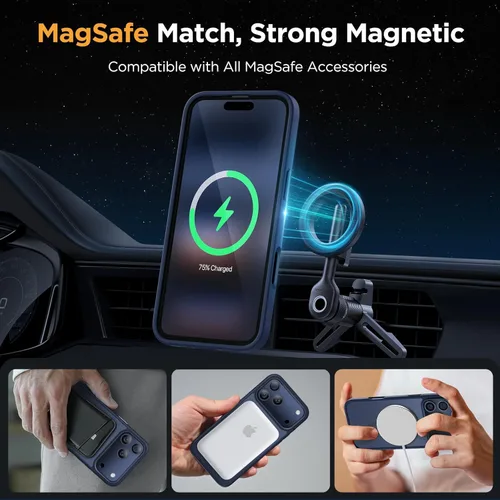 Vista 624 de Miracase - Funda magnética para iPhone 13 de 6.1 pulgadas (compatible con MagSafe) (con 2 protectores de pantalla), protección de grado militar