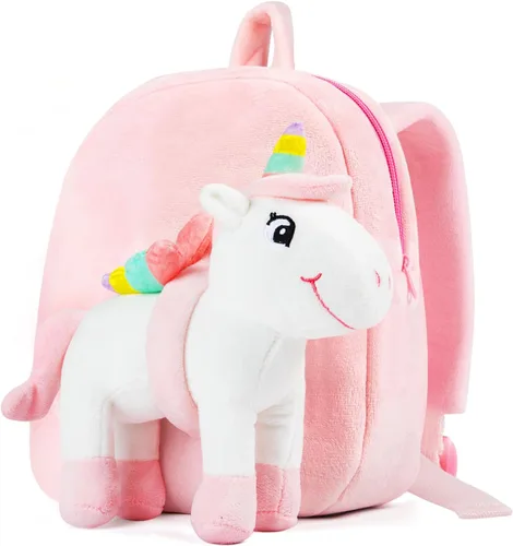 HONGTEYA Mochila de felpa suave para niños pequeños, Rosado, Muñeca Unicornio