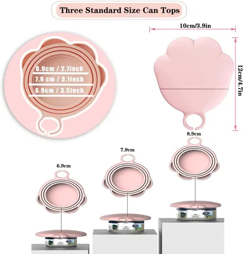 Vista 13 de Juego de 4 suministros de latas de comida para mascotas, tapas universales de silicona para latas de gatos, espátula 2 en 1, abridor de latas