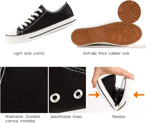 Vista 4 de ZGR - Tenis bajos de lona con cordones para mujer estilo clásico casual color blanco y negro
