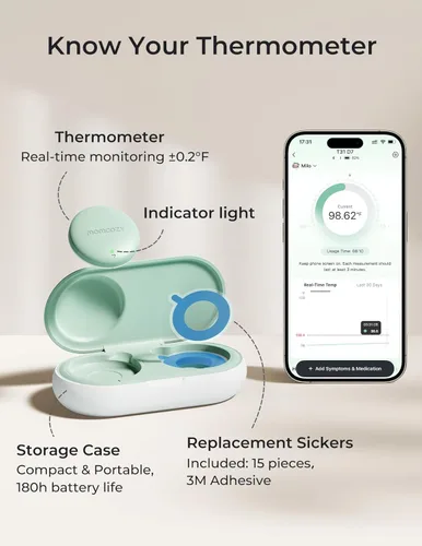 Vista 2 de Momcozy Termómetro digital portátil para bebé, termómetro inteligente preciso de grado médico, lecturas instantáneas, monitoreo en tiempo real