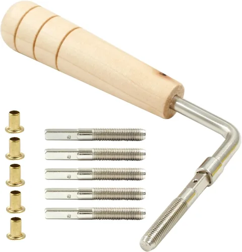 Vista 4 de Bonsicoky Un juego de 7 cuerdas de arpa y 7 clavos de pasador, cuerda de metal de repuesto para arpa, con llave de afinación