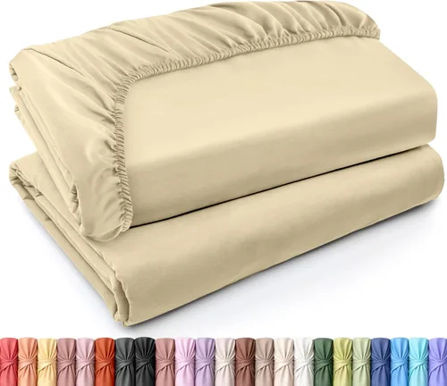 Utopia Bedding - Paquete a granel de 2 sábanas bajeras ajustadas de microfibra cepillada suave con bolsillos profundos, resistentes al encogimiento