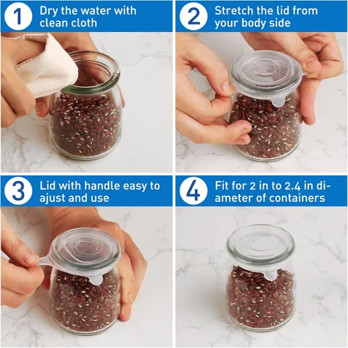 Vista 4 de Tapas elásticas de silicona extra pequeñas para botellas de vino de 1.2 a 1.5 pulgadas, botellas de condimentos, frascos, latas, paquete de 8