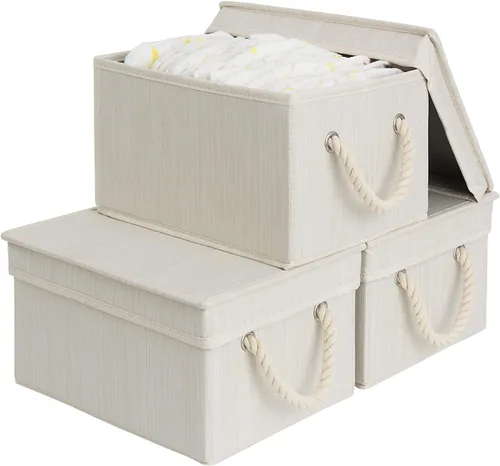 Vista 8 de StorageWorks - Cajas contenedoras con tapas, cajas de almacenamiento decorativas con tapa y asas de cuerda suave, cestas de almacenamiento plegables