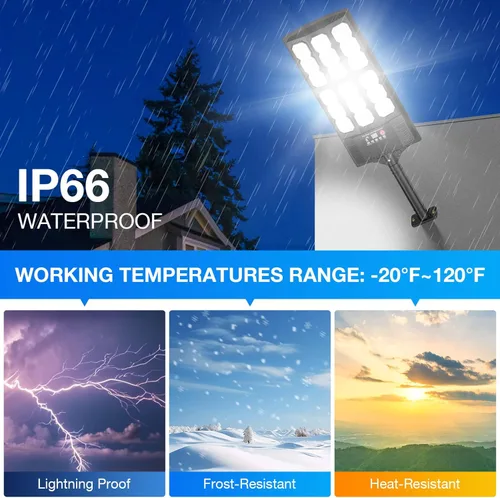 Vista 4 de Farolas solares para exteriores, luces LED solares de 20000 lm con control remoto, luces con sensor de movimiento, para exteriores, patio, garaje