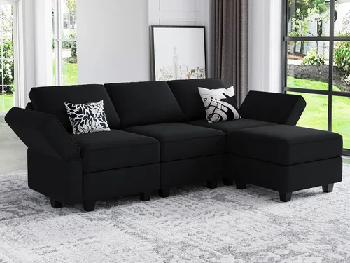 Vista 81 de Belffin Sofá modular Módulo medio con almacenamiento Accent Silla sin brazos para sofá modular seccional terciopelo negro