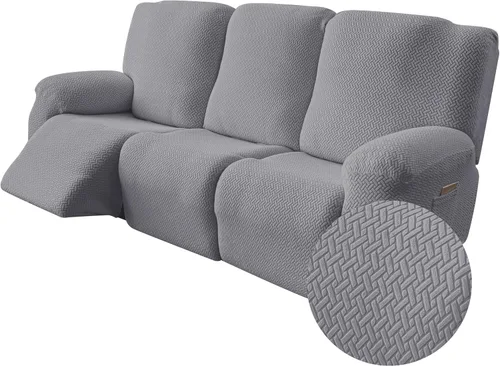 Vista 19 de Genina Funda para Silla Reclinable, Fundas Elásticas para Sillas Reclinables, Fundas para Sofá Reclinable con Rayas Jacquard, Fundas para Sofá