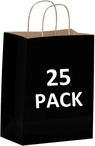 Vista 27 de Qutuus Bolsas de regalo de estraza grandes con asas, 25 bolsas de regalo de 10 x 5 x 13 pulgadas, bolsas de papel kraft reutilizables para compras