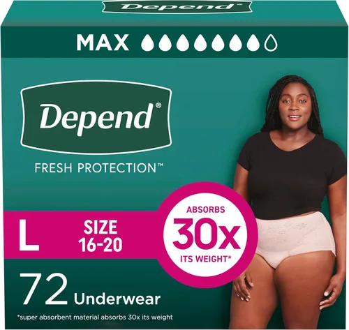 Vista 8 de Depend Fresh Protection - Pañales para adultos, ropa interior de incontinencia y para pérdida de orina posparto para mujer, desechable, máxima