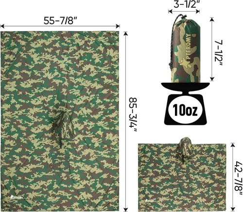 Vista 4 de PTEROMY - Poncho de lluvia con capucha para adultos, con bolsillo, impermeable, ligero, unisex, para senderismo, campamentos, emergencias