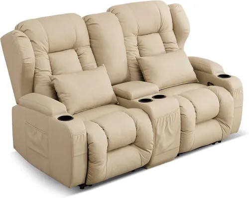 SAMERY Sofá reclinable de 66 pulgadas, sofá reclinable manual reclinable de pared de 6 pulgadas con consola de almacenamiento, portavasos,