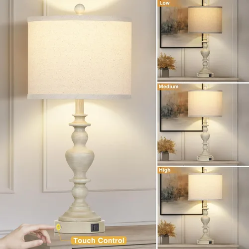 Vista 5 de 27" Farmhouse Lamps Set of 2 with USB C+A Charging Ports, Vintage Rustic Touch Control Table Lamp for Living Room, 3-Way Dimmable Traditional