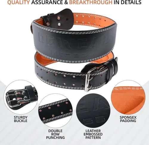 Vista 5 de Cinturón de cuero para levantamiento de pesas, soporte lumbar acolchado de 4 y 6 pulgadas, 10 agujeros ajustables, cinturón de peso para gimnasio