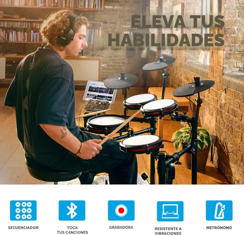 Vista 7 de Alesis Nitro Max Kit - Juego de batería eléctrica con almohadillas de malla silenciosas, caja de doble zona de 10 pulgadas, Bluetooth, más de 440