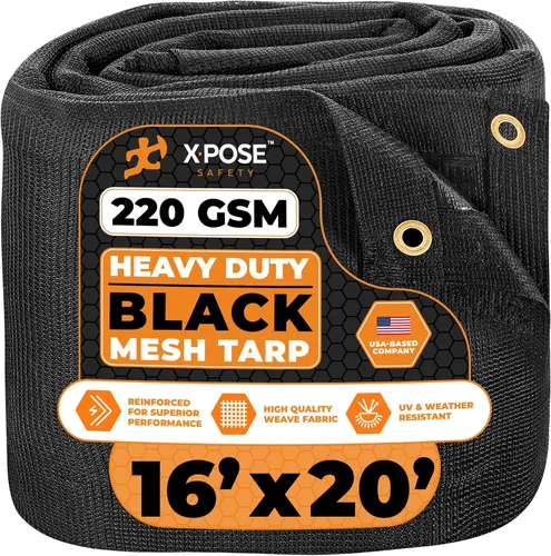 Vista 57 de Xpose Safety Lona de malla resistente, 4 x 10 pies, cubierta protectora negra multiusos con flujo de aire, uso para amarres, sombra, vallas, toldos