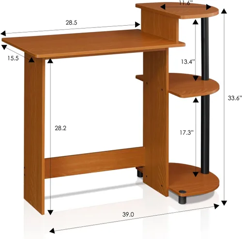 Vista 47 de Furinno - Escritorio compacto para computadora con estantes, Tablero de partículas, Marrón oscuro