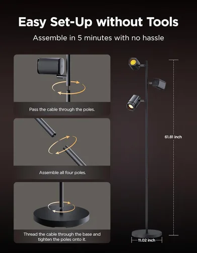 Vista 8 de Lámpara de pie Govee en forma de árbol compatible con Matter, 3 luces giratorias con tecnología LuminBlend, lámpara de pie con 64 escenas dinámicas