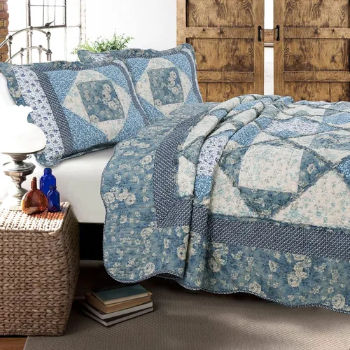 Vista 11 de Cozy Line Home Fashions - Juego de ropa de cama reversible de 100% algodón con diseño de patchwork real, estilo cottage francés, floral, colcha