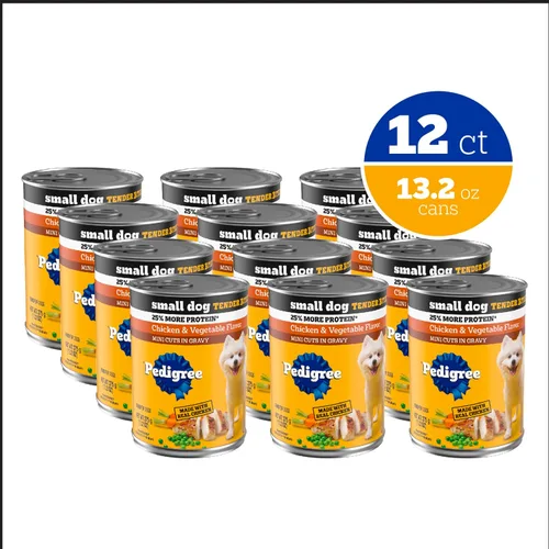 Vista 2 de Pedigree Latas de comida húmeda para perros pequeños en salsa con sabor a pollo y verduras, latas de 13.2 onzas, 12