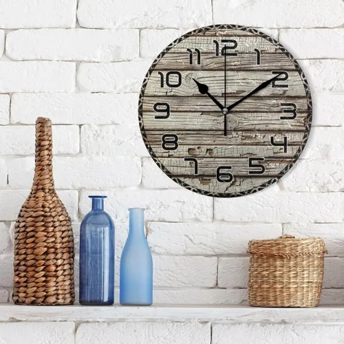 Vista 3 de Old Wooden Wall Clock 10 Inch Silent Non-Ticking Battery Operated Clock Decorative for Kitchen, Bathroom, Bedroom, Living Room