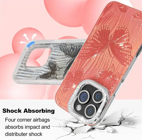 Vista 394 de I-MGAE-IN-AR - Funda diseñada para iPhone 12 y 12 Pro, diseño de mariposa plateada brillante, funda protectora de poliuretano termoplástico, suave