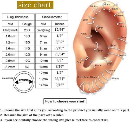 Vista 6 de PEAKLINK - Piercing para tabique de acero inoxidable 16 G 18 G 316 L con bisagra para nariz piercing de concha joyería de cartílago trago lóbulo