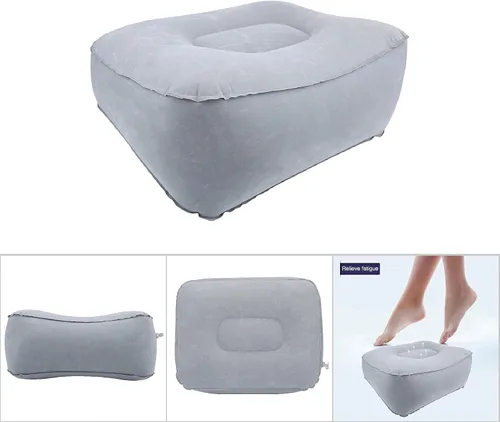 Vista 3 de Reposapiés de avión, almohada inflable de viaje, cama de avión de inflado rápido para niños pequeños, almohada elevadora para reposapiés para Gris