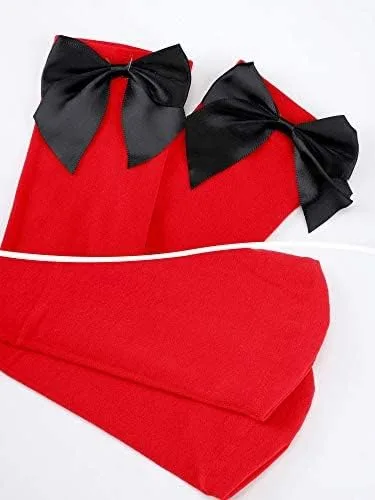 Vista 6 de 3 pares de medias de encaje para mujer con moño, altura al muslo para el día de San Valentín, para vestidos.