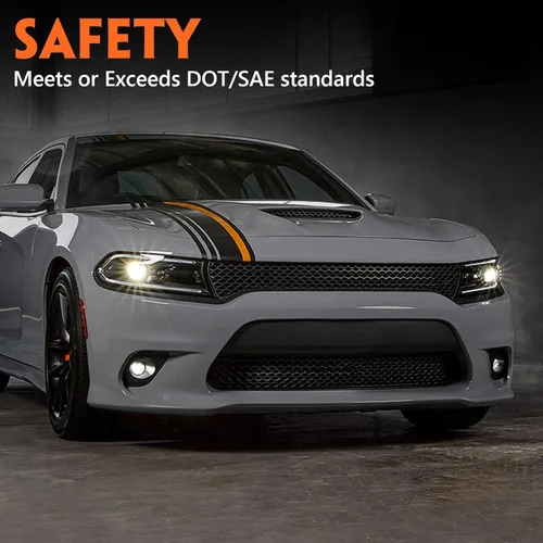 Vista 3 de FIONE Conjunto de faros halógenos compatible con Dodge Charger 2022 2023 Faro con DRL LED y luces intermitentes del lado derecho del pasajero RH
