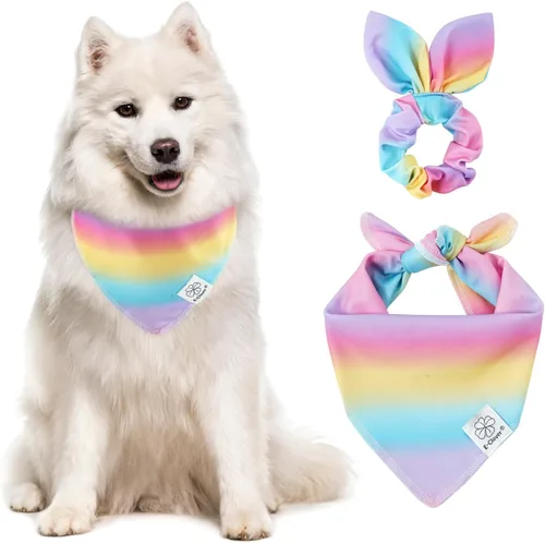 Vista 12 de E-Clover Bandana de Perro a Cuadros Marrón y Scrunchie a Juego - Bandana de Perro de Otoño Triangular a Cuadros Bufanda Babero para Mascotas